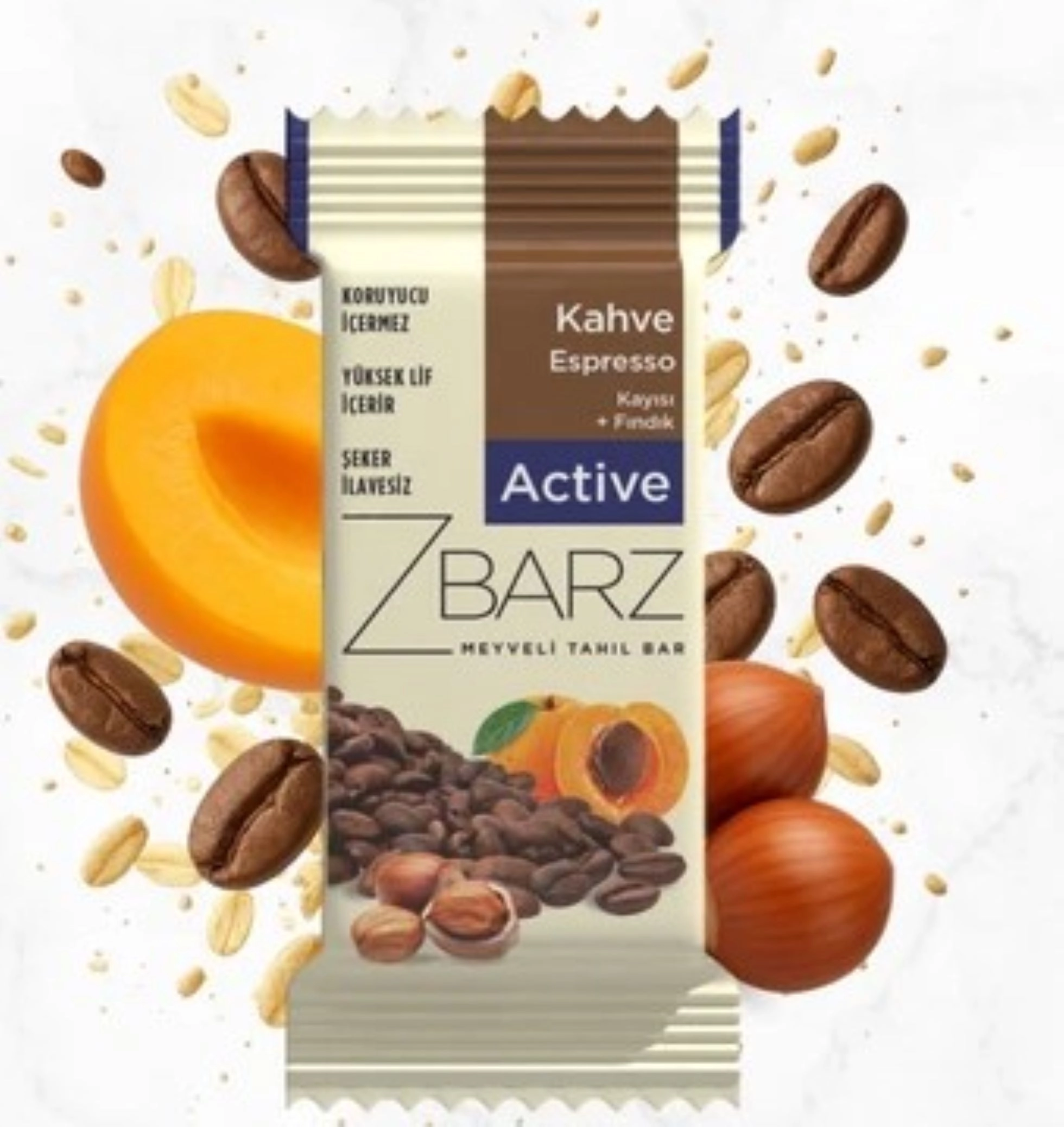 Zbarz Active Yulaflı Bar| Espresso & Fındık Enerji Bar 12 Adet