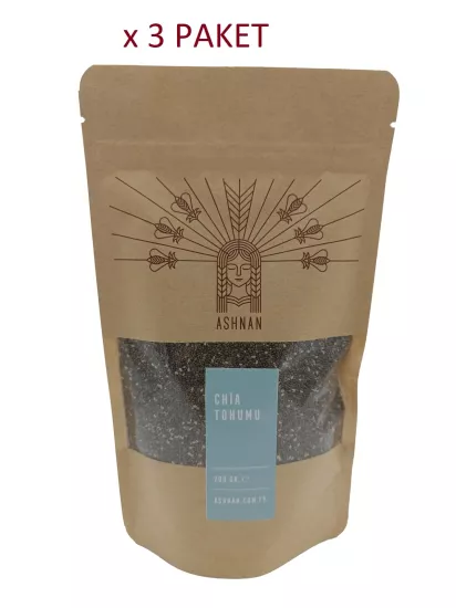 Ashnan Glutensiz Chia Tohumu 600 gr Toplam 3 Paket Paraguay Menşeli Lif Kaynağı