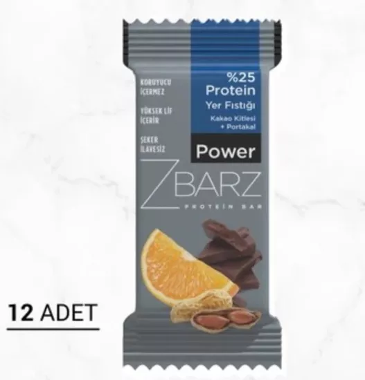 Zbarz Yüksek Protein Bar Yer Fıstığı & Portakal Kakao | 12 Adet