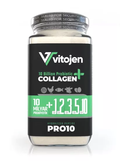 Vitojen Pro10 Kolajen Ve 10 Milyar Probiyotik | Prebiyotik Lifli Kolojen | 5 Tip Tavuk Menşei Tip 2 Kolejen